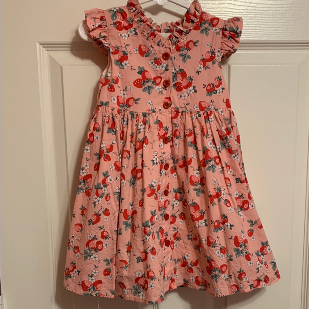 Little Miss Marmalade Button Front Coral Strawberry Ruffle Dress